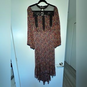 NWT Topshop floral maxi dress with black lace size 2